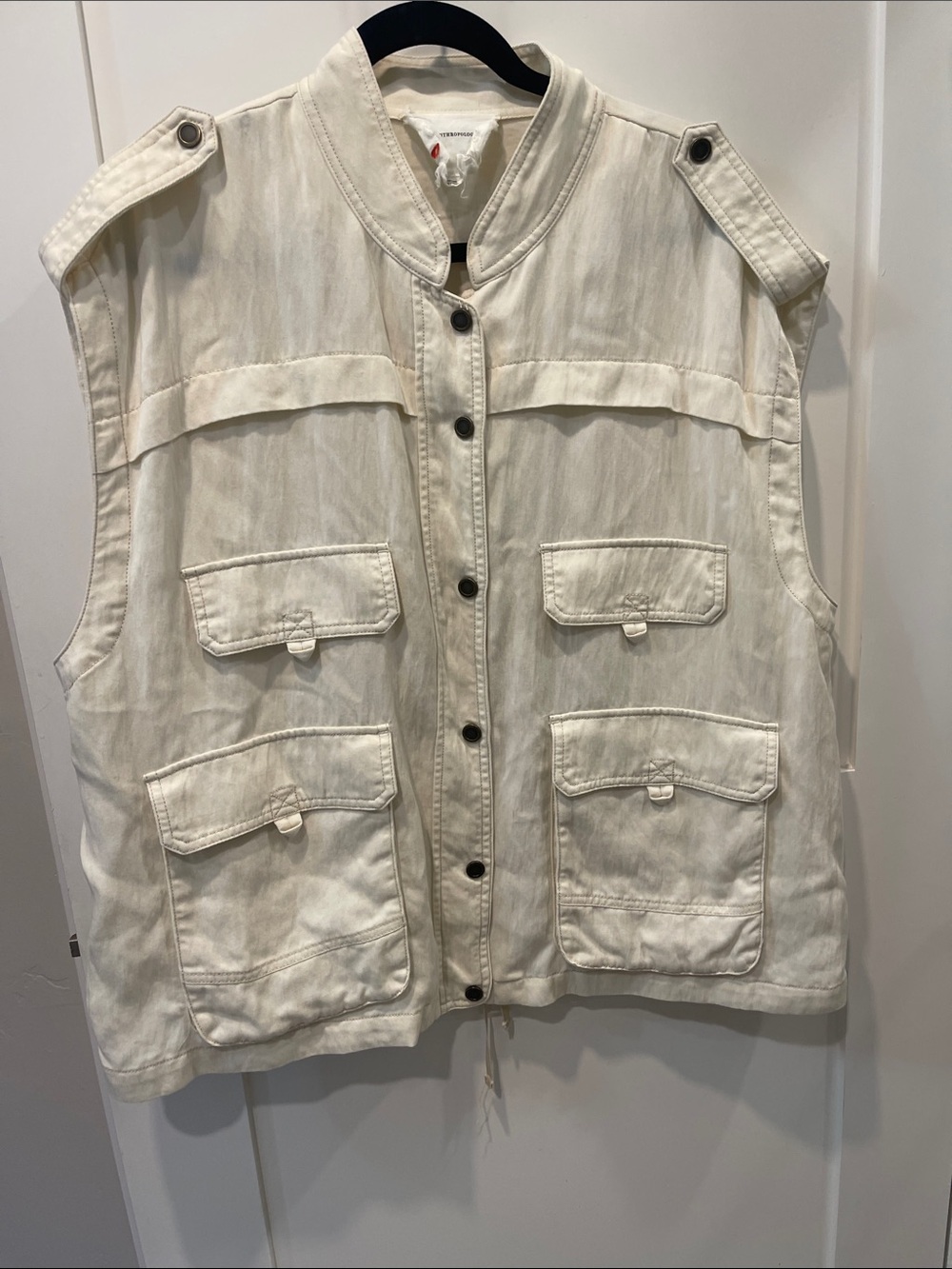 Anthropologie Cream Utility Pocket Vest sz XL $168